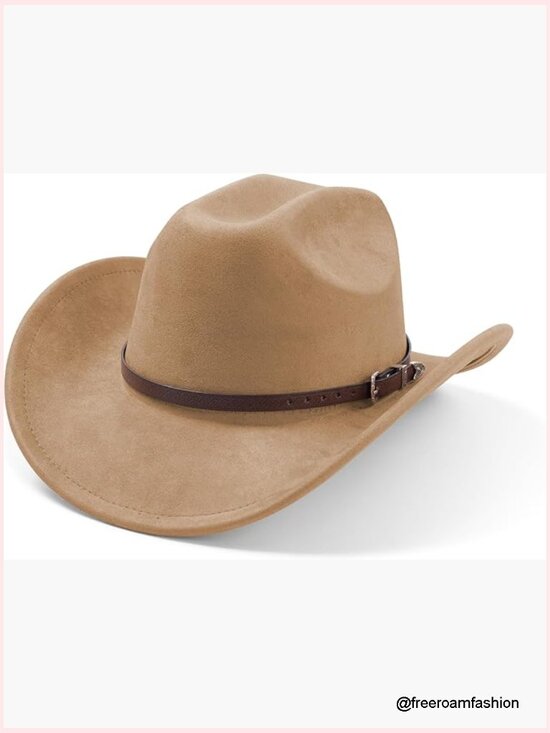 Wide Brim Felt Suede Western Hat - Adjustable Universal Fit main image 4